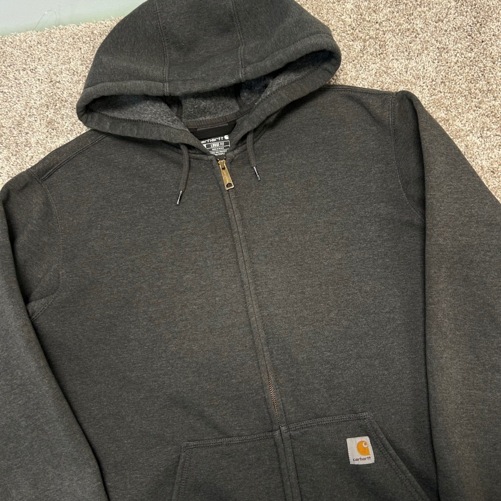 Carhartt Mens Full Zip Hoodie Sweatshirt Size XL Loose Fit Gray K122 Grunge Work